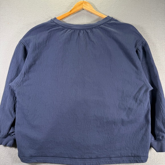 Aerie Textured Pullover Sweatshirt Women's XL Blue V Neck Pom Pom Tassel - Picture 2 of 13